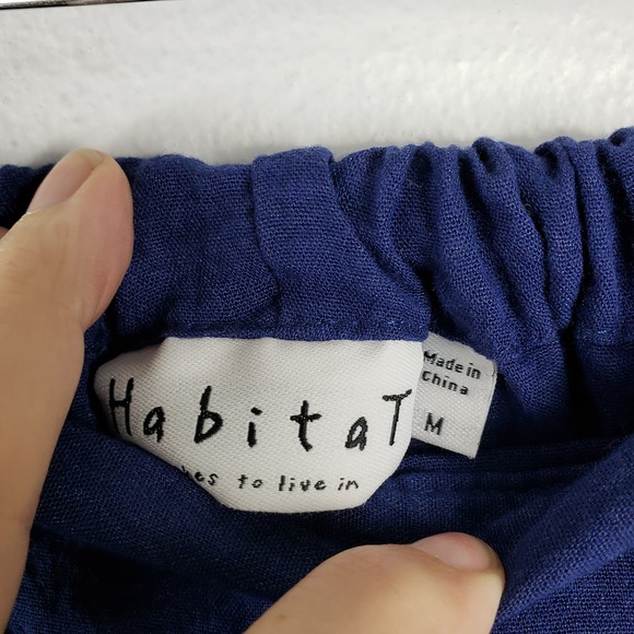 Habitat Women's M 2Pc Casual‎ Set Toggle Button Tunic Elastic Pants Blue Gauze - Picture 12 of 14